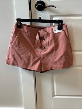 Express High-Waist Lace-Up Shorts in Dusty Rose